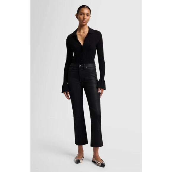 NWT 7 for all mankind High Waist Slim Kick Jeans in Coated Black‎ Size 32 - Picture 1 of 13